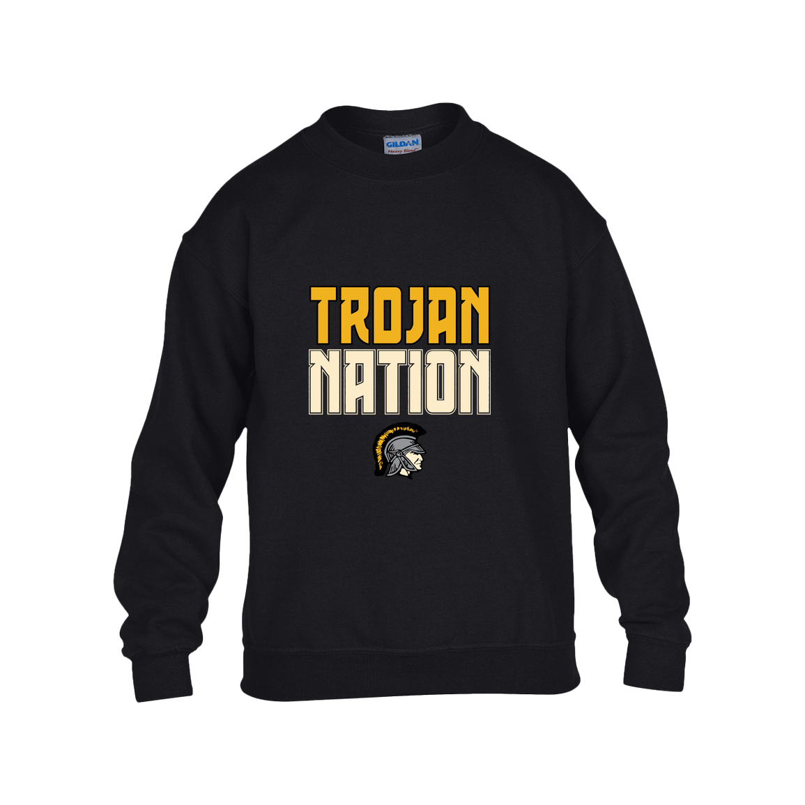 tc-trojans-trojan-nation-dark-gildan-kids-heavy-blend-fleece-crew — Black — Front — source sha256 3ed0f93ed5a2ad3cf132fbcad18606c0d59589e87e29bc81438d75000f94fe3c — Color position 1