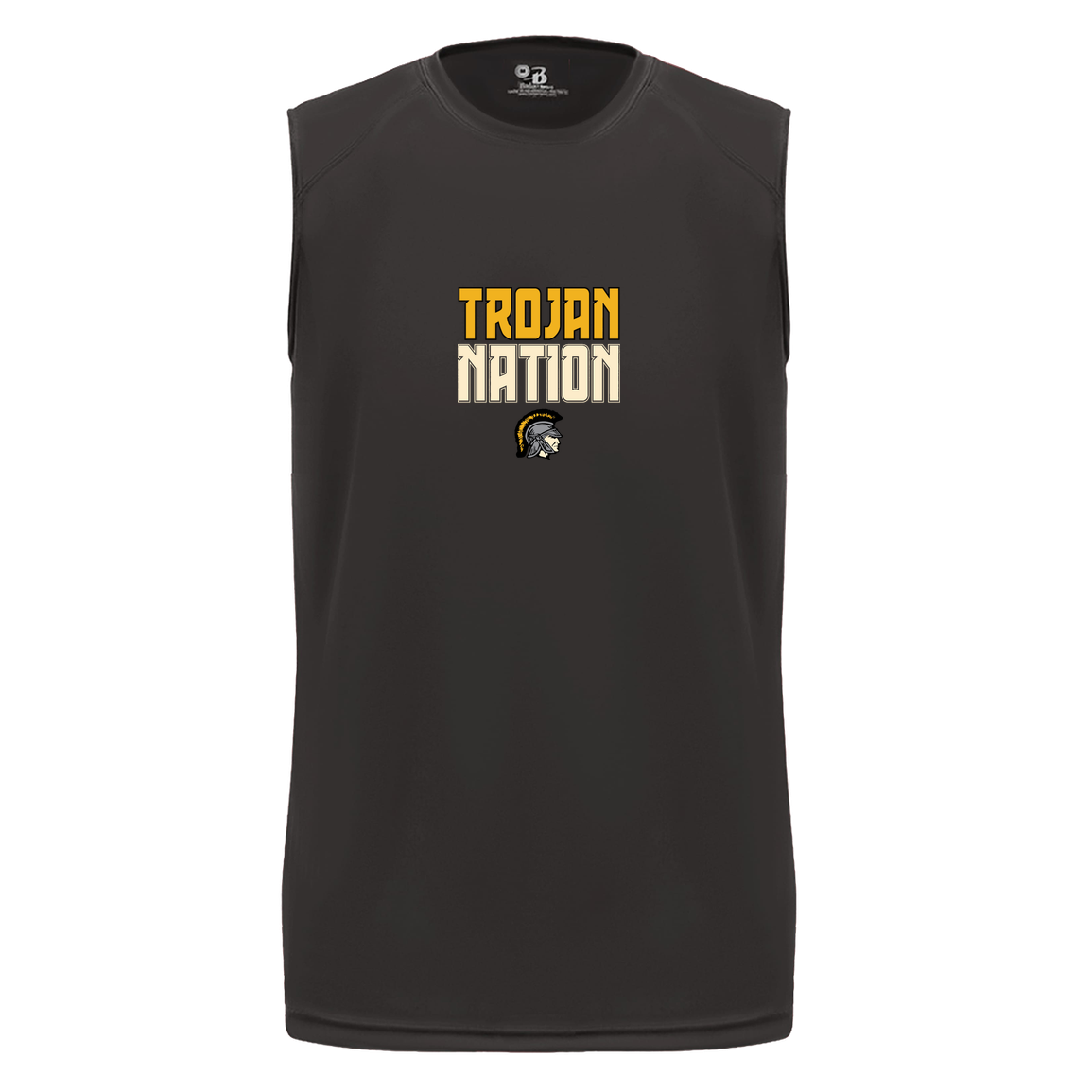 tc-trojans-trojan-nation-dark-badger-b-core-sleeveless-performance-tee — Black — Front — source sha256 6f40fa6d2340eb4ef5a606a21187cf16c2c88822895f0b09cc38f5786971a572 — Color position 1