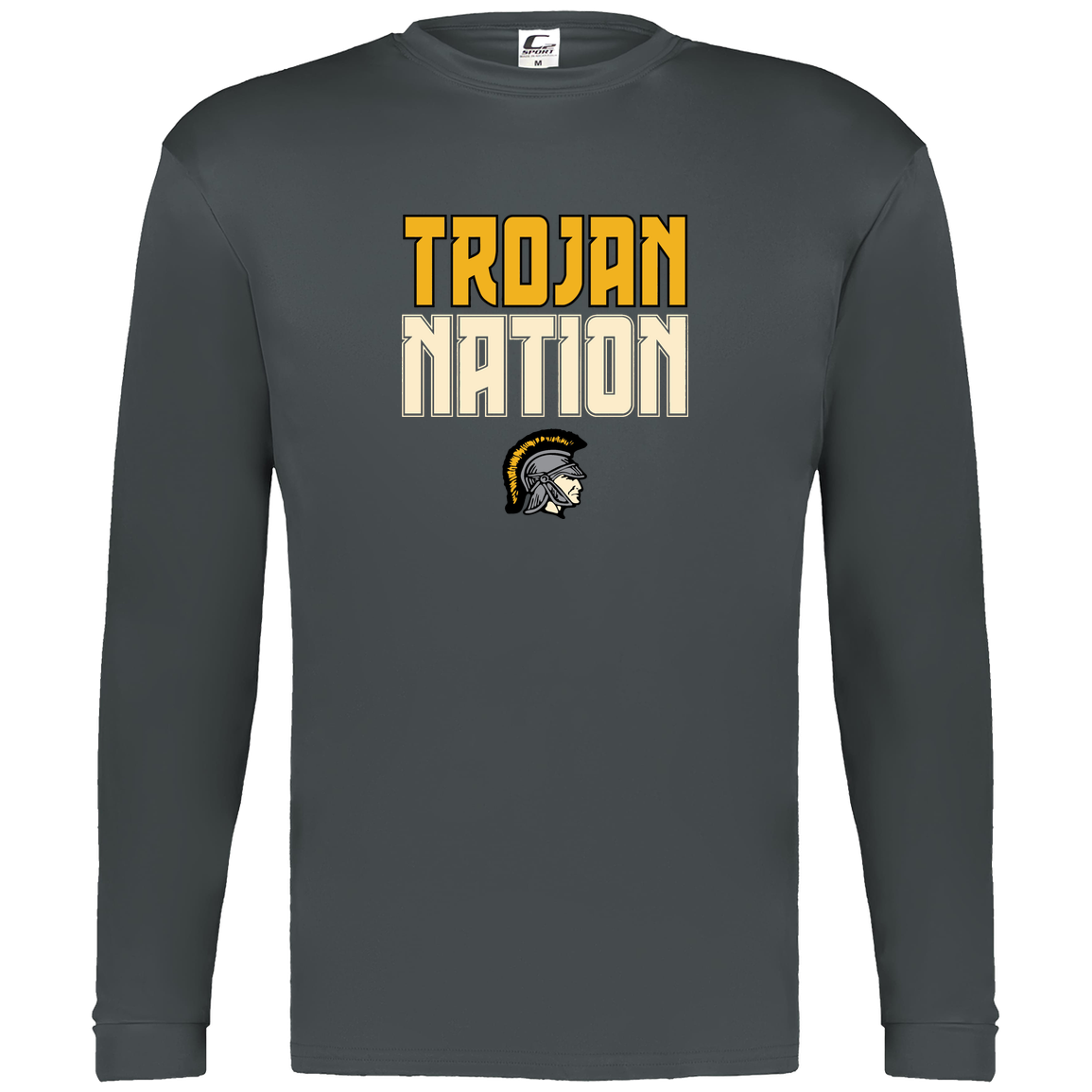 tc-trojans-trojan-nation-dark-c2-mens-performance-long-sleeve-tee — Graphite — Front — source sha256 8b9c5876f0c353504e572cda27b24253a74733ece93bbe30642f88bd95f778f7 — Color position 2