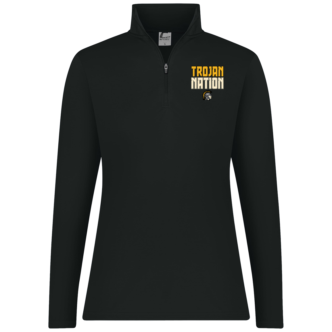 tc-trojans-trojan-nation-dark-c2-womens-1-4-zip-pullover — Black — Front — source sha256 8cbebd05ce4aec57dccf02856b06a78b470f18b1c4675d885d3b7c532322cf53 — Color position 1