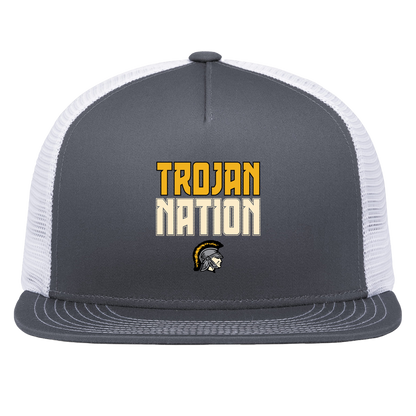 tc-trojans-trojan-nation-dark-pacific-headwear-d-series-5-panel-trucker-snapback-cap — Graphite/White — Front — source sha256 9156b7e445d8551bf2760086a09026cfff3d1cf6a9856bb41de5daf934e9e56b — Color position 4