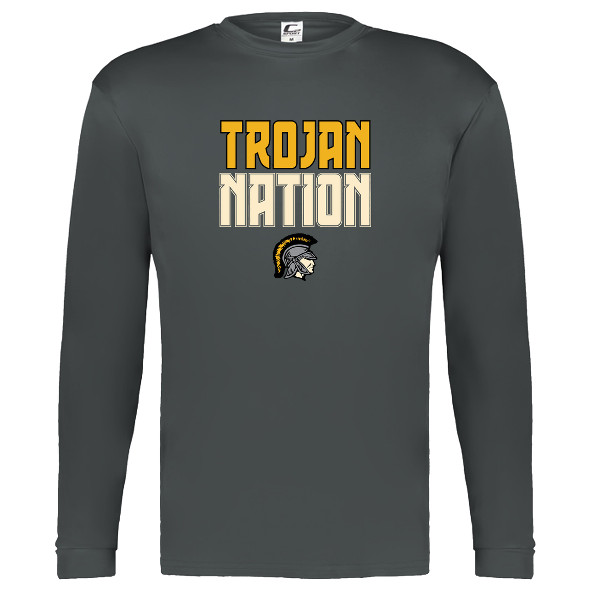 tc-trojans-trojan-nation-dark-c2-kids-performance-long-sleeve-tee — Graphite — Front — source sha256 91c53a041cf46c342f4ac7b52ae241e0951a2d7c162fd7aeb0db2deed9fe8893 — Color position 2