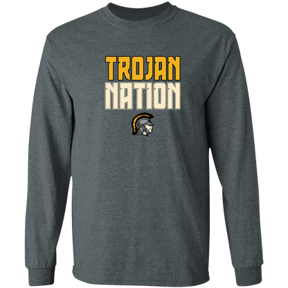 tc-trojans-trojan-nation-dark-gildan-ls-t-shirt-5-3-oz — Dark Heather — Front — source sha256 9d2659c33c502fcf81c809f27853071cc038fcdfa8e0c282df8b4145a62ccc2b — Color position 1