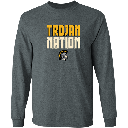 tc-trojans-trojan-nation-dark-gildan-ls-t-shirt-5-3-oz — Dark Heather — Front — source sha256 9d2659c33c502fcf81c809f27853071cc038fcdfa8e0c282df8b4145a62ccc2b — Color position 1