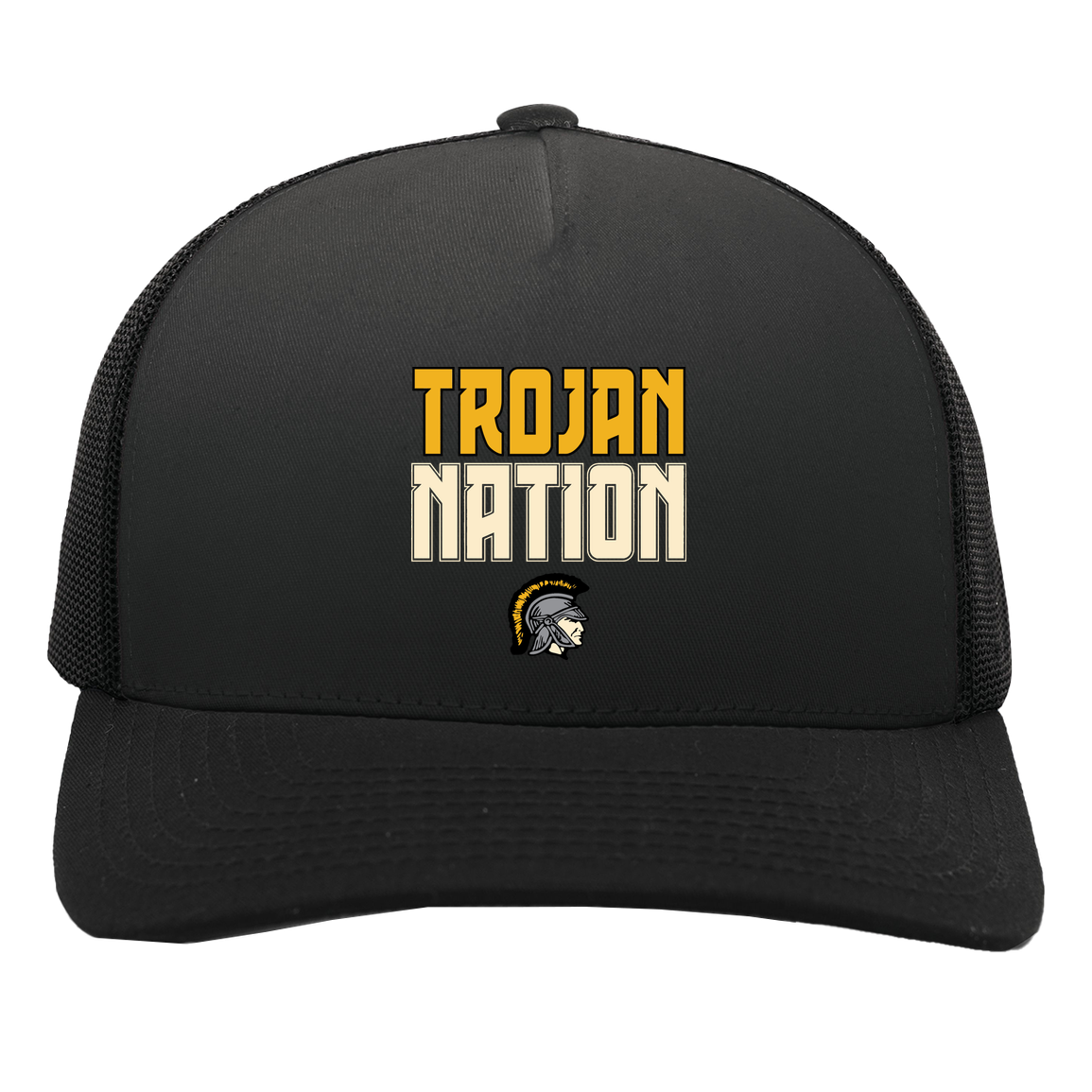 tc-trojans-trojan-nation-dark-pacific-headwear-5-panel-trucker-snapback-cap — Black/Black — Front — source sha256 9e3451d303f14c70c00a5c1a7617147e4fbbceb3568417d1ca1085c327815da7 — Color position 2