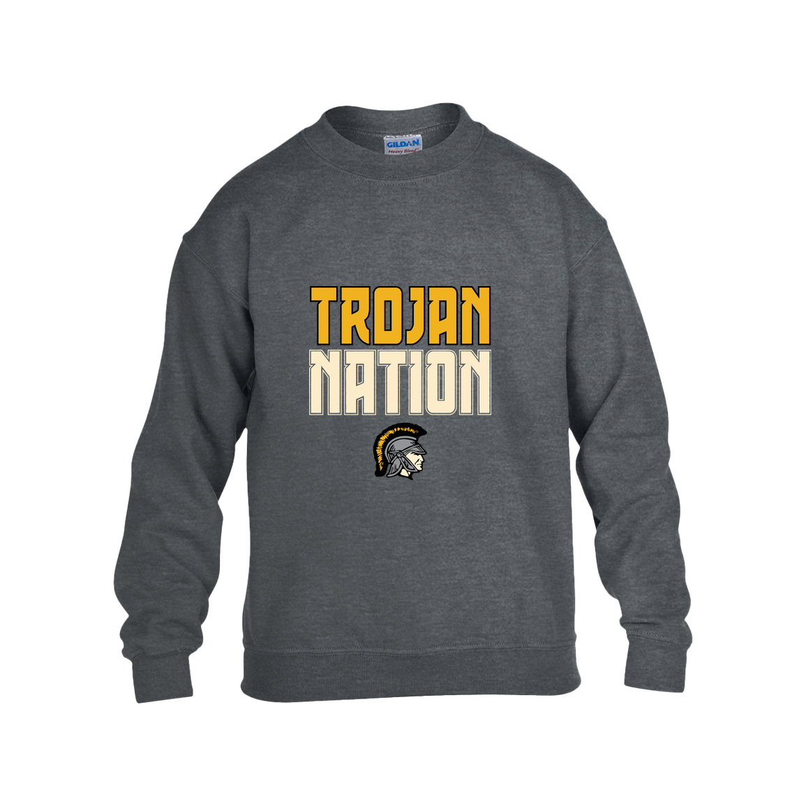 tc-trojans-trojan-nation-dark-gildan-kids-heavy-blend-fleece-crew — Dark Heather — Front — source sha256 a8e9d5de0a67c38c94f0ceb50928299e03bc8a2f37726baa1f3403ba6072eb33 — Color position 2