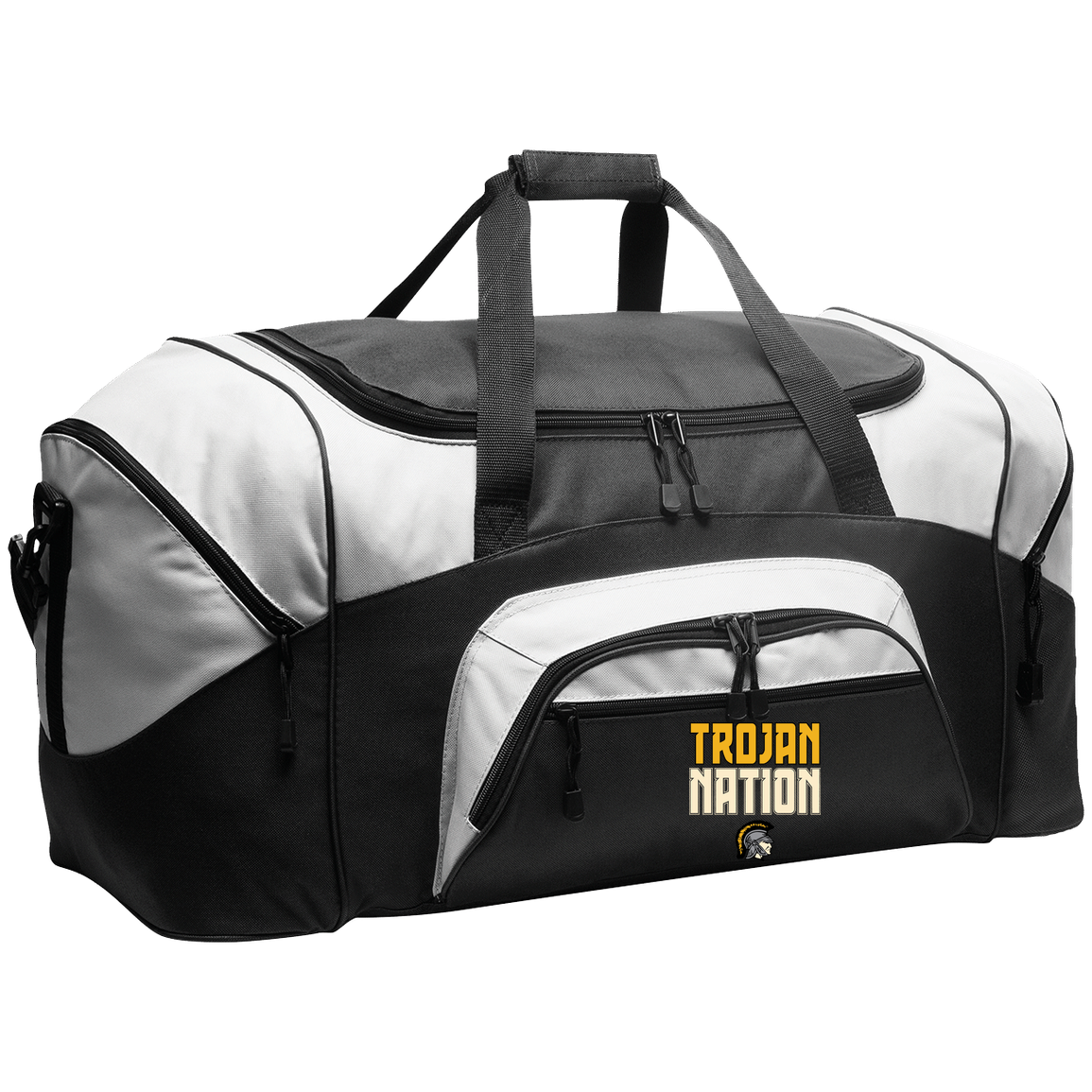 tc-trojans-trojan-nation-dark-port-company-sport-duffel — Black/Gray — Front — source sha256 b61af4f3a9b1f56ca9b25b1882daf200eca400c68e8be592417f53c199bb87a6 — Color position 1