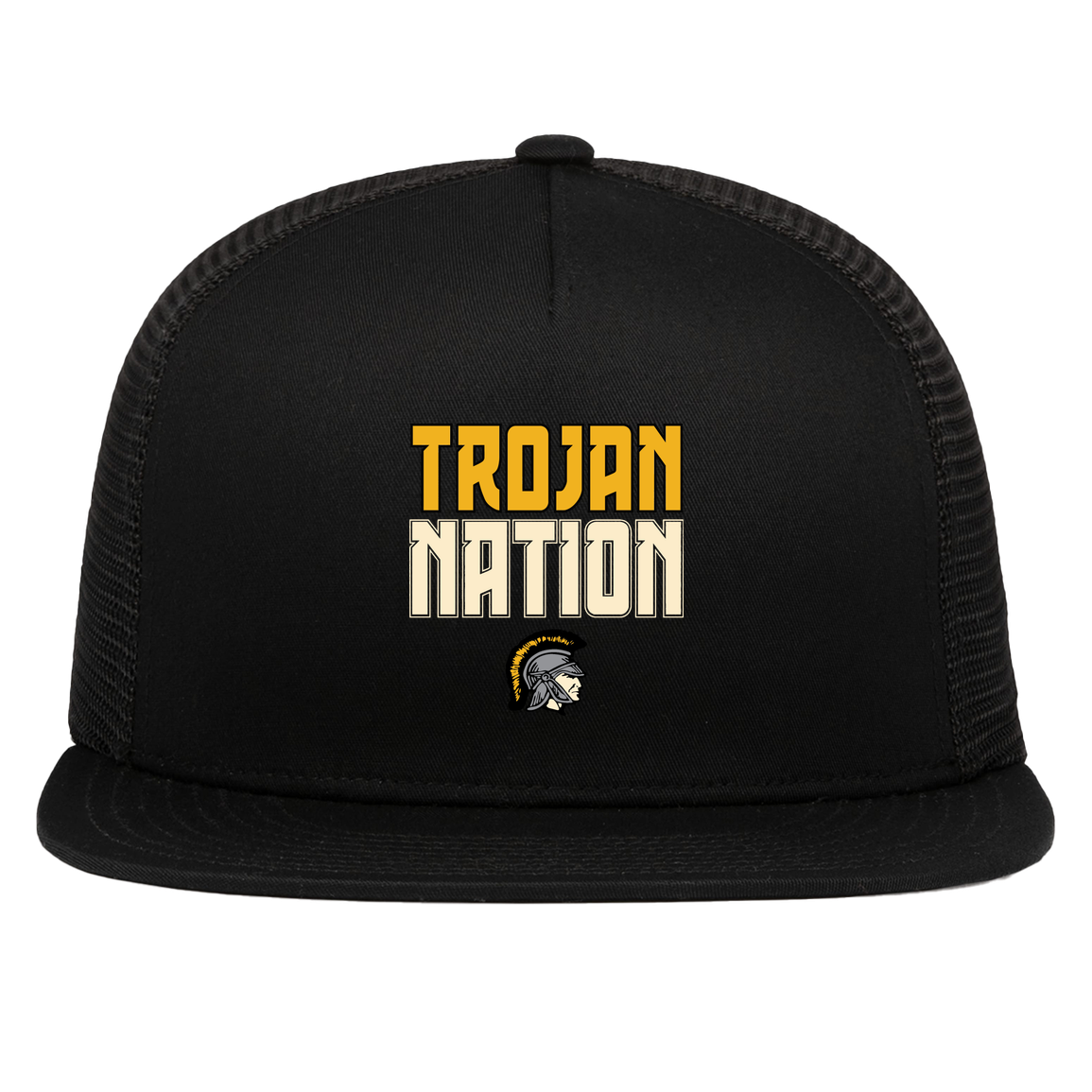 tc-trojans-trojan-nation-dark-pacific-headwear-d-series-5-panel-trucker-snapback-cap — Black — Front — source sha256 c2bc82845e824a9d208273ea23b4ab11bac9d468df8ff70c690569d46b6f6f7b — Color position 1