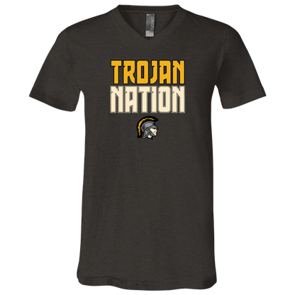 tc-trojans-trojan-nation-dark-bella-canvas-unisex-jersey-ss-v-neck-t-shirt — Dark Grey Heather — Front — source sha256 c49b633887cacc330445748d02eb003ca51d4b3000d0b06fa0157adaa4370d84 — Color position 2