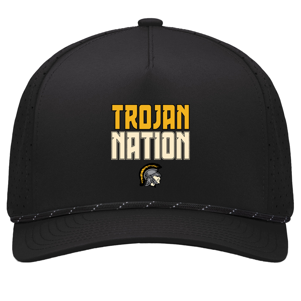 tc-trojans-trojan-nation-dark-pacific-headwear-weekender-perforated-snapback-cap — Black/Black — Front — source sha256 e9bde014ae3dc51d7c03fbee38c6fcad2442f75ab55895c55e4cbd22be3f542f — Color position 1