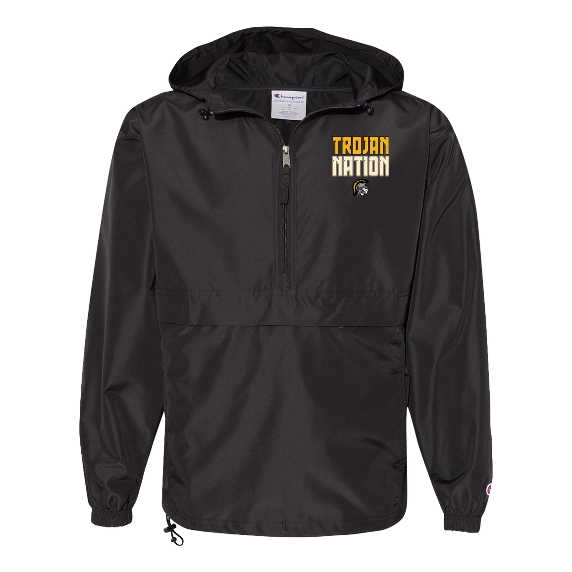 tc-trojans-trojan-nation-dark-champion-unisex-packable-anorak-jacket — Black — Front — source sha256 f9b5f20dca53dc323fcdfb3c93e3ec6330ee42edbc3ccab20d402c82fff09125 — Color position 1