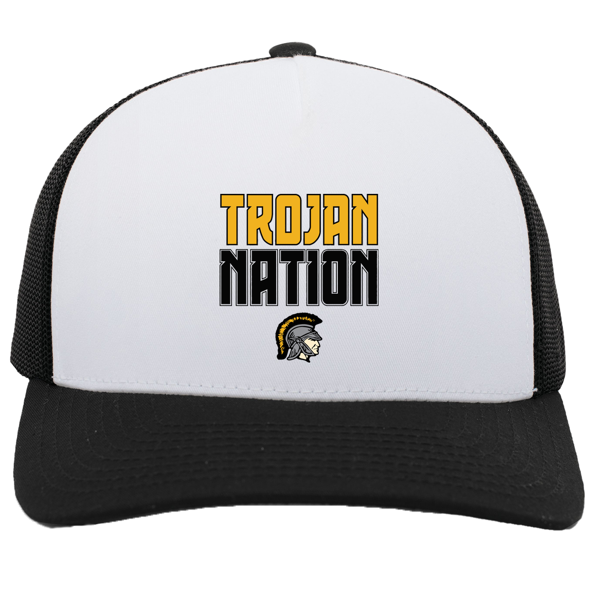 tc-trojans-trojan-nation-pacific-headwear-5-panel-trucker-snapback-cap — White/Black — Front — source sha256 edff773e5b2a880109da40bd399c342e0b73ec651fdf5b65a1c8616ac3350e16 — Color position 2