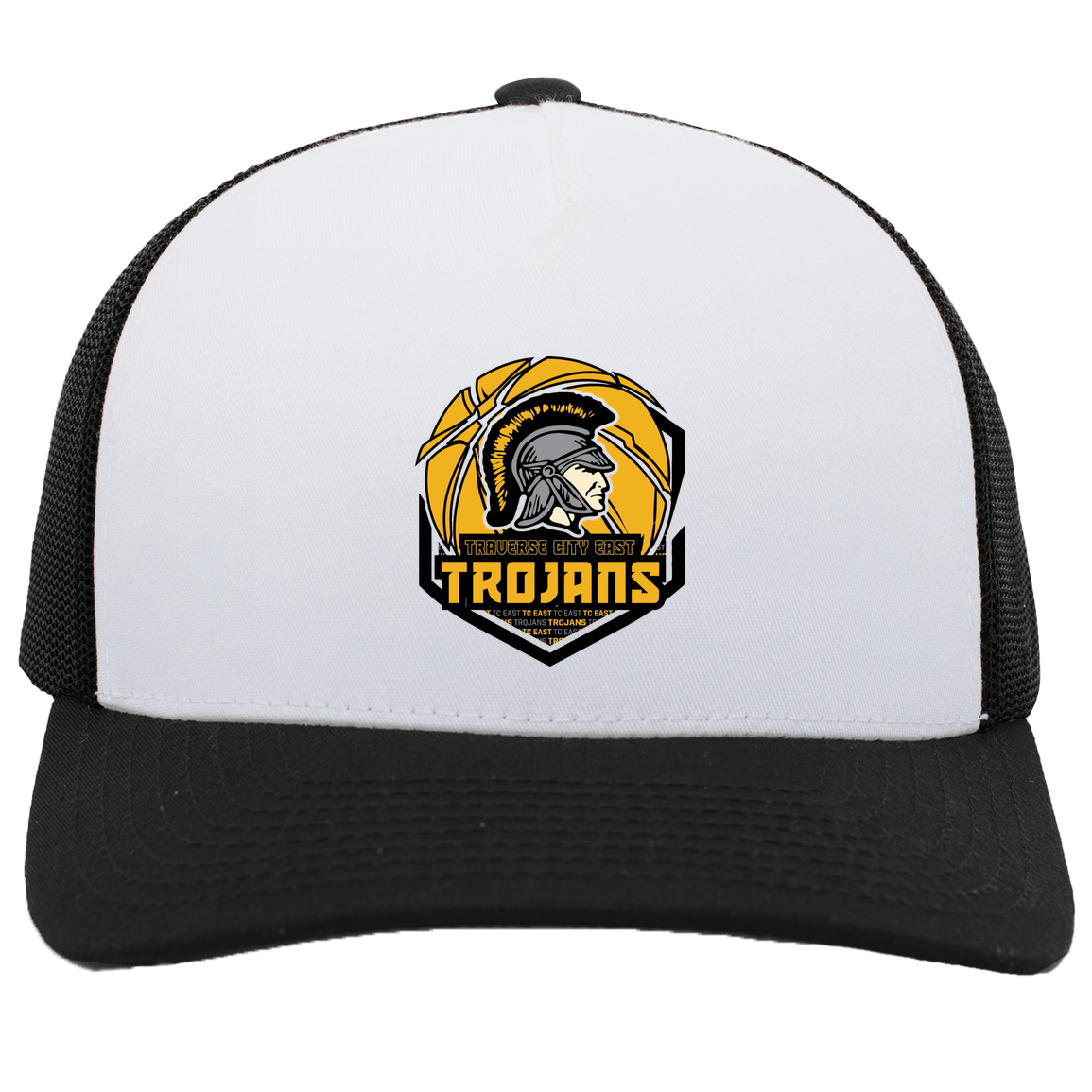 tc-trojans-trojans-team-apparel-pacific-headwear-5-panel-trucker-snapback-cap — White/Black — Front — source sha256 034740b4c3b92e491cf4ae7f4390d54265668729143d412e57ab17c666342a6e — Color position 4