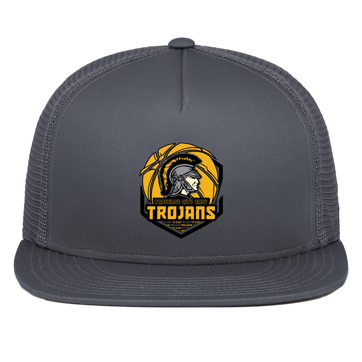 tc-trojans-trojans-team-apparel-pacific-headwear-d-series-5-panel-trucker-snapback-cap — Graphite — Front — source sha256 65cd30d29866ec74ed59e91ec8f11ddbb38aa85ec6aead7b02acded065ae0aee — Color position 3
