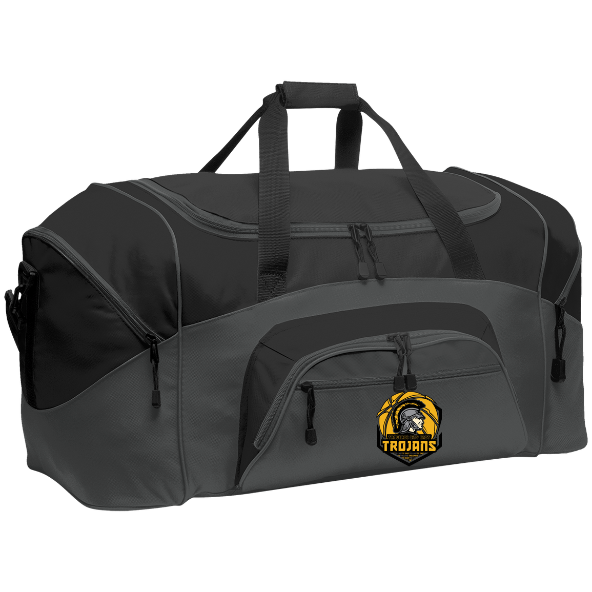 tc-trojans-trojans-team-apparel-port-company-sport-duffel — Dark Charcoal/Black — Front — source sha256 b22ac3ce760e38addf1f607850c10fc3d38c8032c96c5efe3e6d232d95c0043b — Color position 2