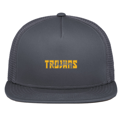 tc-trojans-varsity-script-pacific-headwear-d-series-5-panel-trucker-snapback-cap — Graphite — Front — source sha256 07bdab4d6695c76c14d931bf01d4878b67699ddbd9576874ccc12d67a7af95be — Color position 3