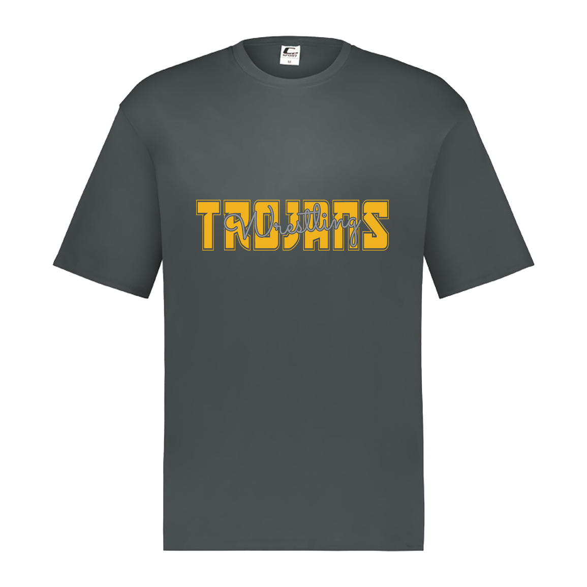tc-trojans-varsity-script-c2-mens-performance-short-sleeve-tee — Graphite — Front — source sha256 0be2d6d55c3c462f27b5bef762dfbe90d3639fb84ae20249788d52d0dde049e6 — Color position 2