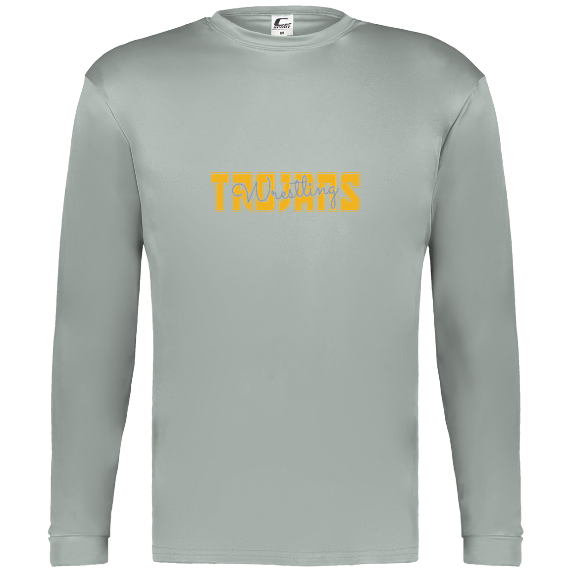 tc-trojans-varsity-script-c2-mens-performance-long-sleeve-tee — Silver — Front — source sha256 5bb03c10077b62f46d7d4b005d5cee18e9923454d3c4a5ae9ec669eb5c1aaed8 — Color position 3