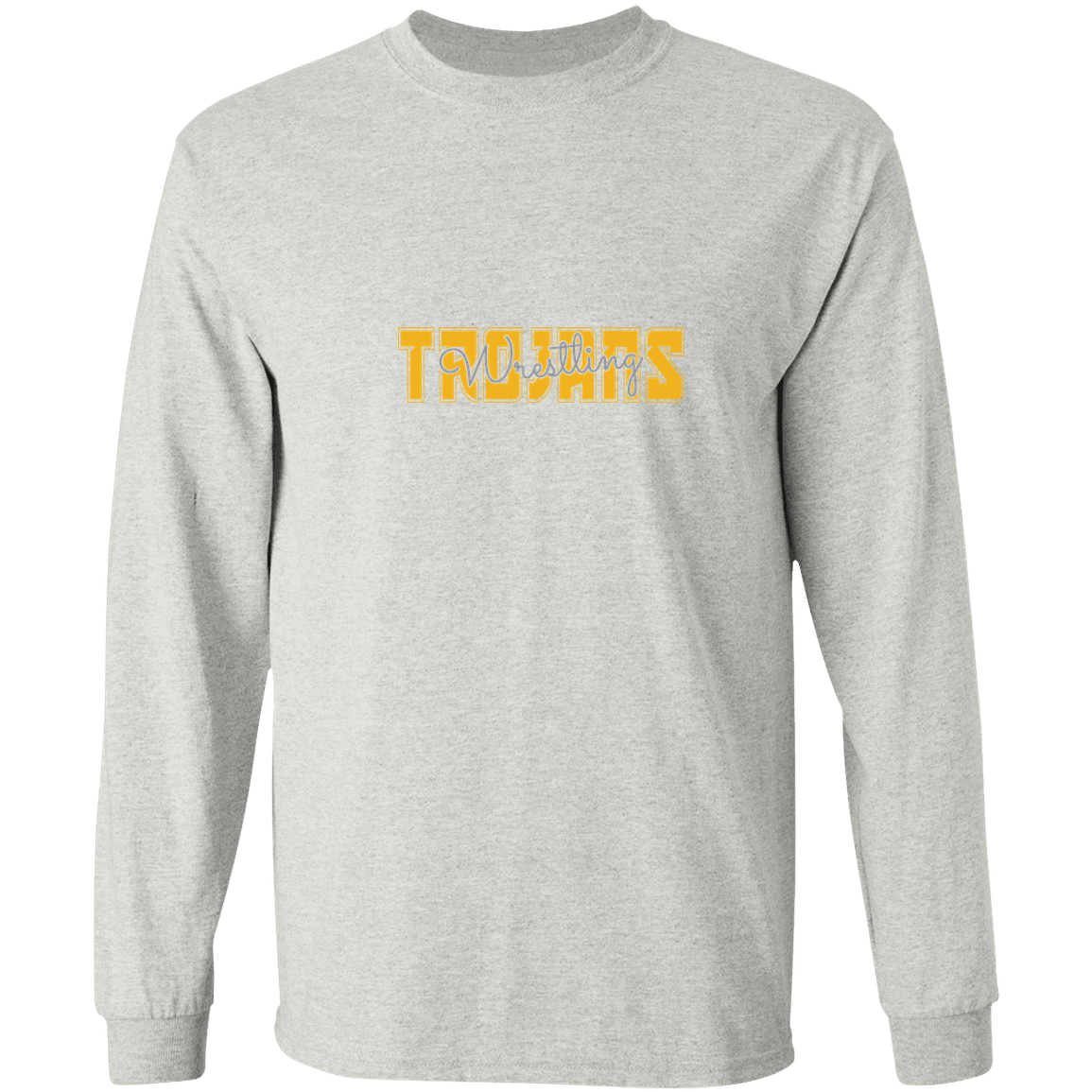 tc-trojans-varsity-script-gildan-ls-t-shirt-5-3-oz — Ash — Front — source sha256 6d5518a0455559b056806dff489cb118b6bacf212bdf93a388545e456fa01e7c — Color position 1