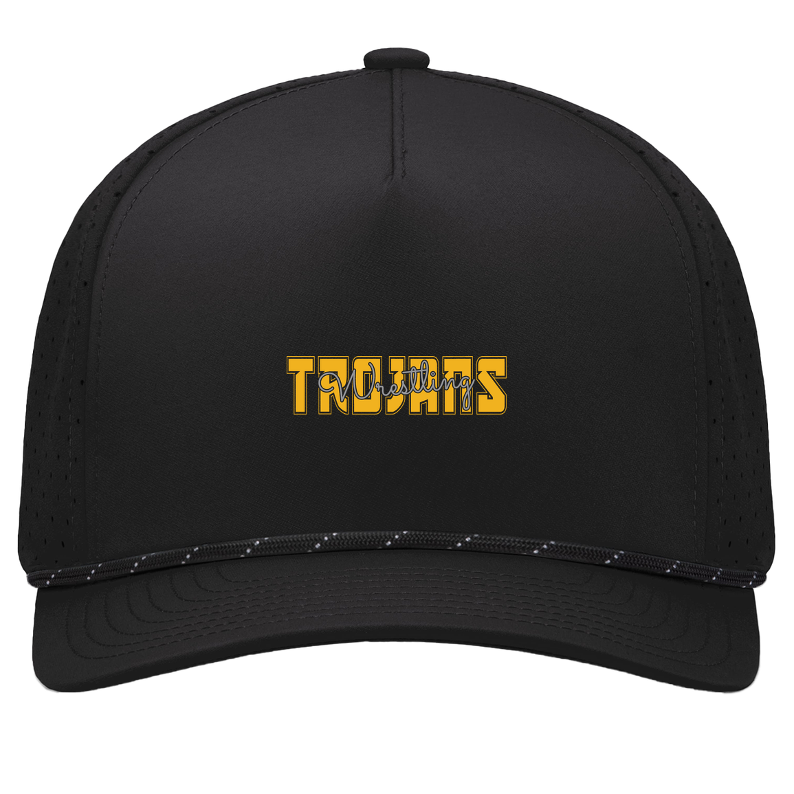tc-trojans-varsity-script-pacific-headwear-weekender-perforated-snapback-cap — Black/Black — Front — source sha256 807ea957d5e1c494660dd86b9d3ec6c34138d85d03eb205ea418dca81bec5aa5 — Color position 1