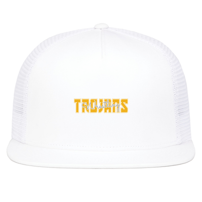tc-trojans-varsity-script-pacific-headwear-d-series-5-panel-trucker-snapback-cap — White — Front — source sha256 8fac884bc390e2837fd806d977cad5fd74c4a8a9a44a26cb053b6b08d84a14d9 — Color position 5