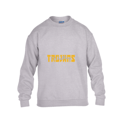 tc-trojans-varsity-script-gildan-kids-heavy-blend-fleece-crew — Grey — Front — source sha256 9840654bc50127d58637abc48ff9b730b4ce5a716364123b477cb133c5553ad7 — Color position 3