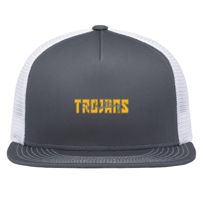 tc-trojans-varsity-script-pacific-headwear-d-series-5-panel-trucker-snapback-cap — Graphite/White — Front — source sha256 a1e4b5f55f435684417c71e7e346c105a747f4617fdc23c5d4d3c5721a9aa07e — Color position 4