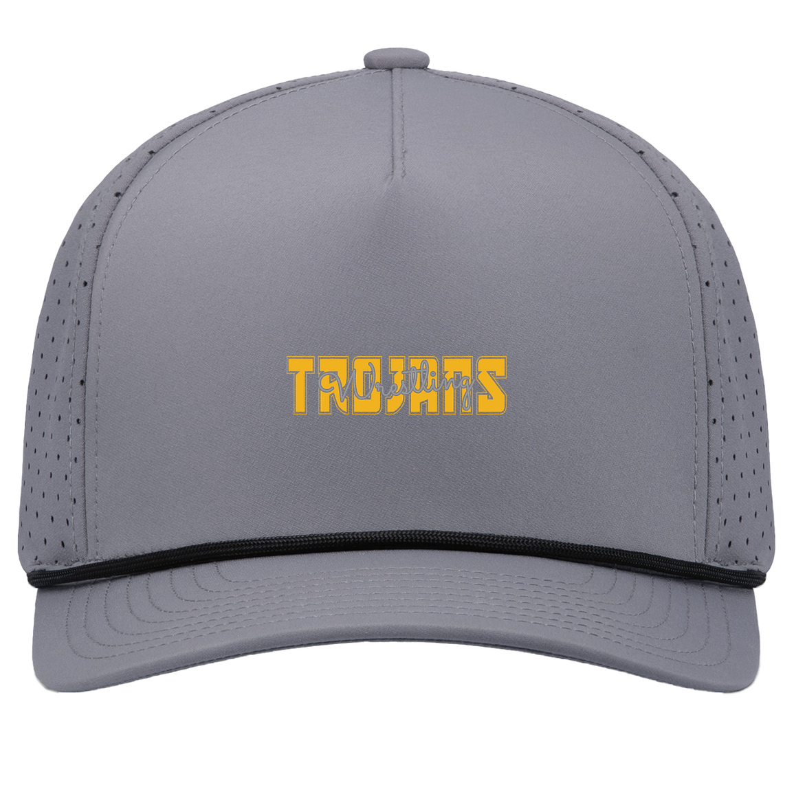 tc-trojans-varsity-script-pacific-headwear-weekender-perforated-snapback-cap — Graphite/Black — Front — source sha256 cce8d887fa930dbf6e74e8c43f153dcc6b77cada6e63cdde0d5e3b424bd364a7 — Color position 3