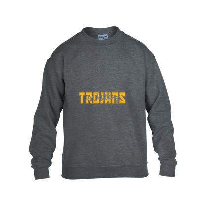 tc-trojans-varsity-script-gildan-kids-heavy-blend-fleece-crew — Dark Heather — Front — source sha256 d3f71ad1b5ceb36c64080a7cee9a90f9c93c220bcbe571eb65871d87f6e98462 — Color position 2