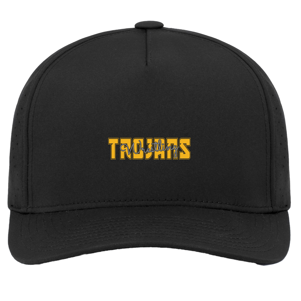tc-trojans-varsity-script-pacific-headwear-weekender-perforated-snapback-cap — Black — Front — source sha256 ff1f1941b7464b507a06bcb9d6abba4e22d41cdea8d8ca591291c3c77c8c1966 — Color position 2