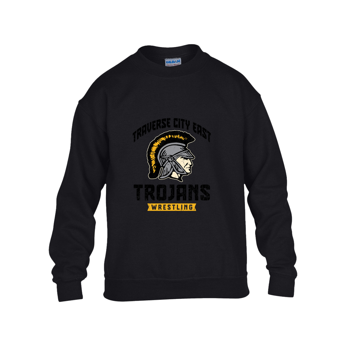 tc-trojans-vintage-trojan-gildan-kids-heavy-blend-fleece-crew — Black — Front — source sha256 ee6d738a672627c3594878f2183d3bc4640569b195d371ee5f965fe1d8d8a328 — Color position 1