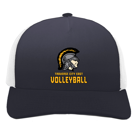 tc-trojans-volleyball-basic-pacific-headwear-5-panel-trucker-snapback-cap — Navy/White — Front — source sha256 d8929cc5a66d1162537d79acf7e86722f961914ed0ba1931602f01ca8f0a4be8 — Color position 1