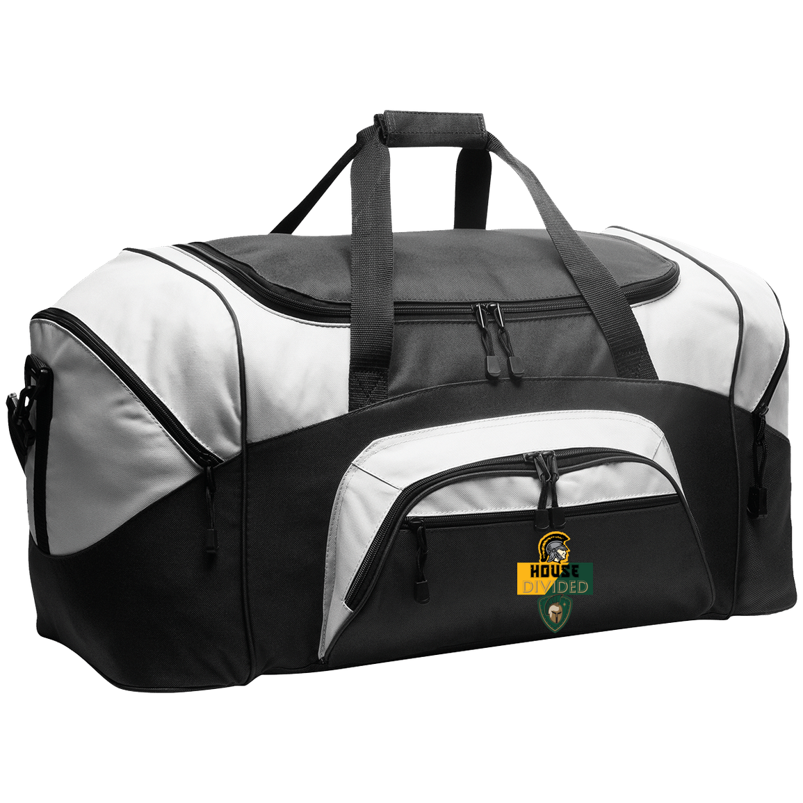 tc-united-house-divided-port-company-sport-duffel — Black/Gray — Front — source sha256 3b23729d5c7c774a8d0748395f93b3baf9941424f50ac52dc38e1d5de4f88931 — Color position 1