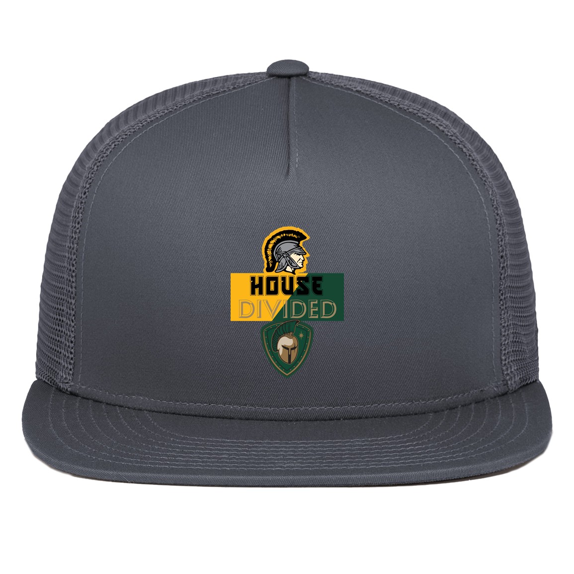 tc-united-house-divided-pacific-headwear-d-series-5-panel-trucker-snapback-cap — Graphite — Front — source sha256 4342083d933a45f715b5a057966c158ffddde52febc60a18a31a7ba48657dabb — Color position 3