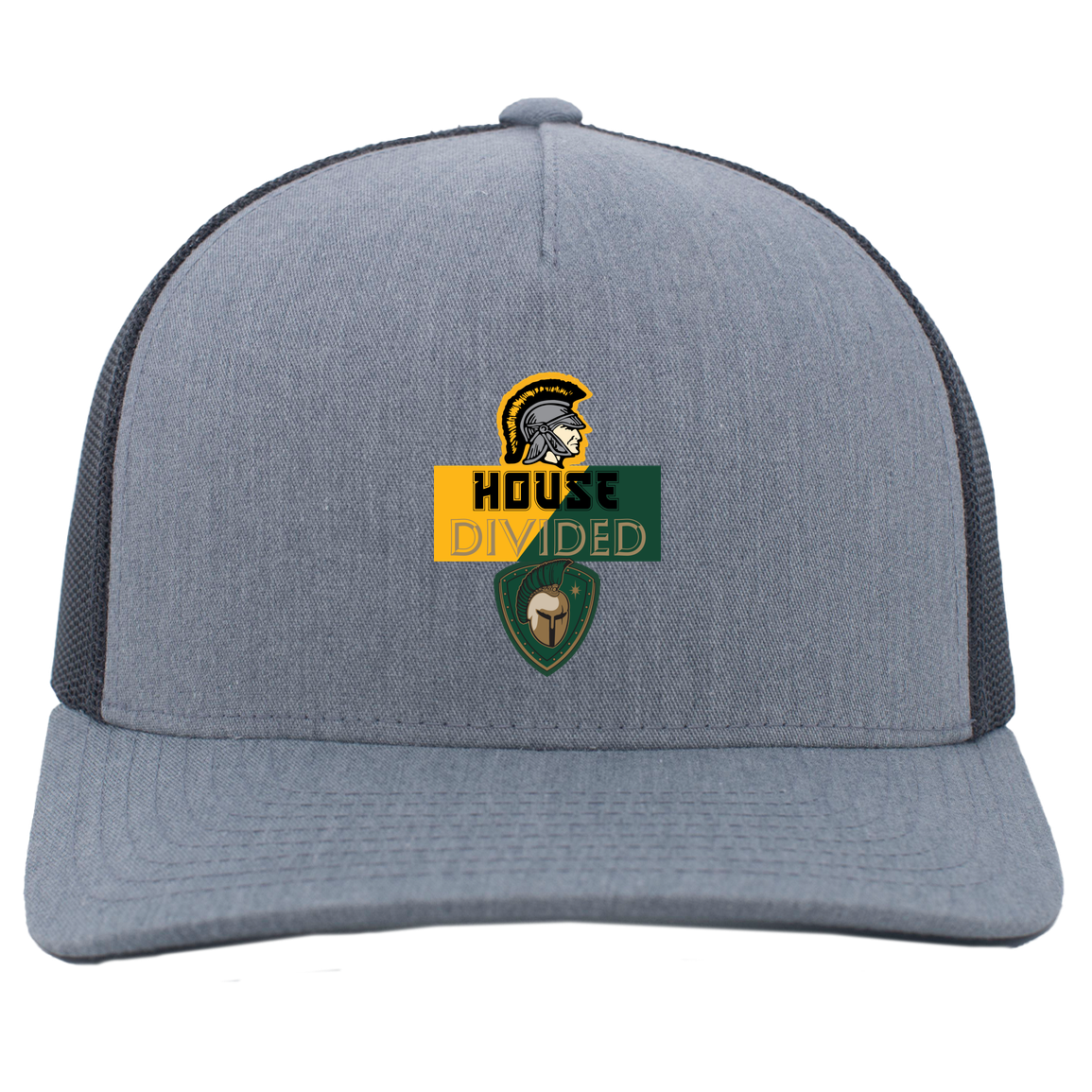 tc-united-house-divided-pacific-headwear-5-panel-trucker-snapback-cap — Heather Grey/Light Charcoal — Front — source sha256 7aa47a9cdd47bd7e47ef301adb85e62a083792a5db15734f5064ac87db6749d7 — Color position 2