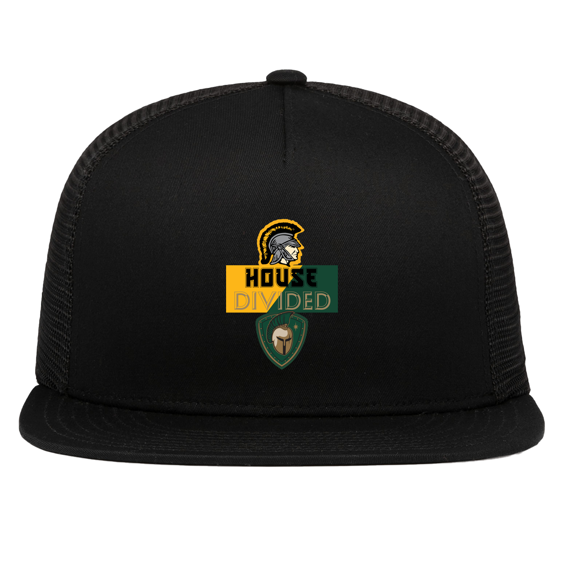 tc-united-house-divided-pacific-headwear-d-series-5-panel-trucker-snapback-cap — Black — Front — source sha256 e54cbc730d436c30c5740a734db3cb9d89886ce54b3b5e25f97f91ac4599a6f9 — Color position 1