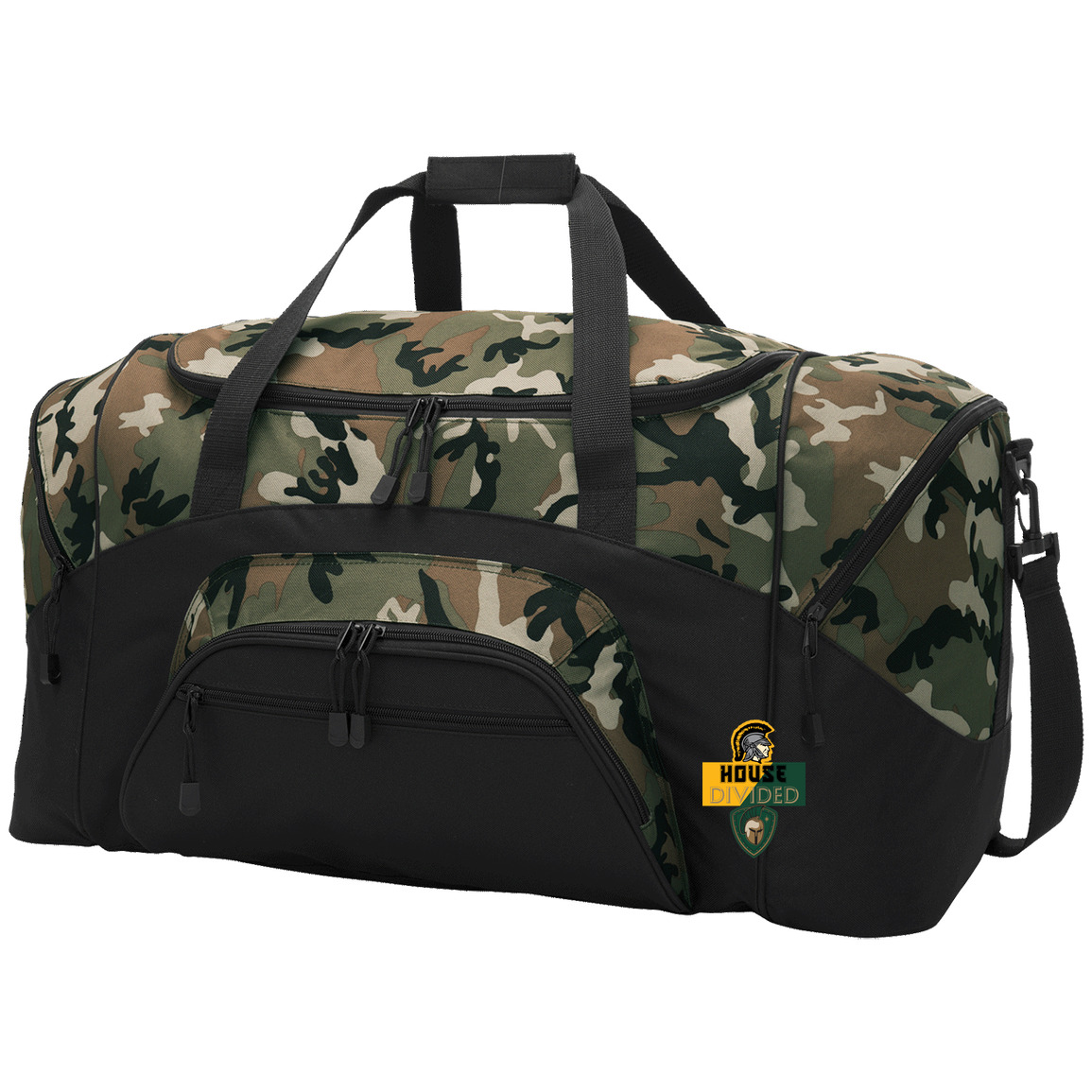 tc-united-house-divided-port-company-sport-duffel — Black/Camouflage — Front — source sha256 eb2a51c28e103a5d5a0122349bd36a5bc05804160762724ac06742b644398d13 — Color position 3