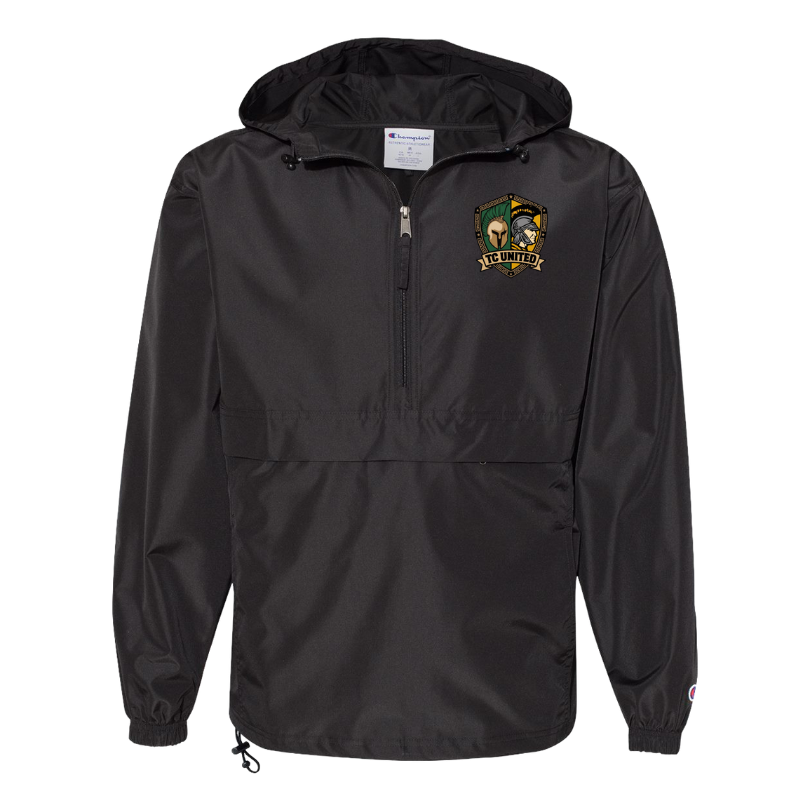 tc-united-united-crest-champion-unisex-packable-anorak-jacket — Black — Front — source sha256 07d087e4df65da85c8a19f9506f732accbf63448c03e5f78f166aa7bb8935e5a — Color position 1