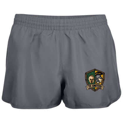 tc-united-united-crest-augusta-ladies-wayfarer-running-shorts — Graphite — Front — source sha256 0f98feb7370fc1a3c79d40346bec8985bb998ac6f13fb9e028c8a247615749f2 — Color position 2