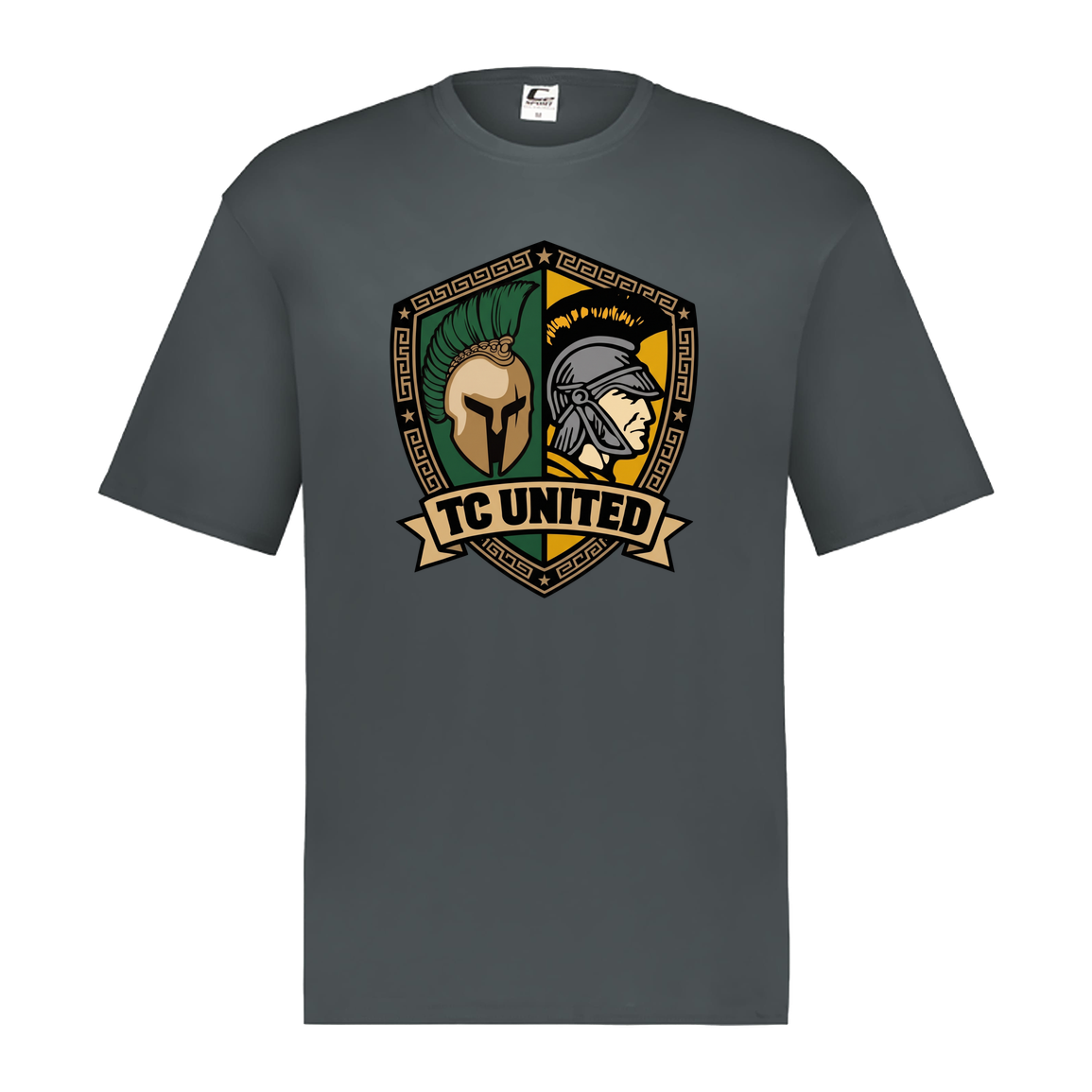 tc-united-united-crest-c2-mens-performance-short-sleeve-tee — Graphite — Front — source sha256 1e9d0f5ef8c398431b1c027bd4de4d646cd25496907fbb4b5f4506e7f0ea495a — Color position 2