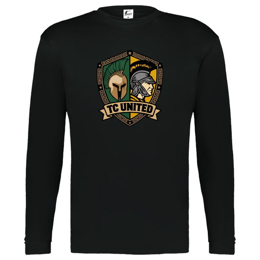 tc-united-united-crest-c2-kids-performance-long-sleeve-tee — Black — Front — source sha256 3108798da72f52a18ec645129558462c6afc3861e930b6b9eb201d37e385af94 — Color position 1