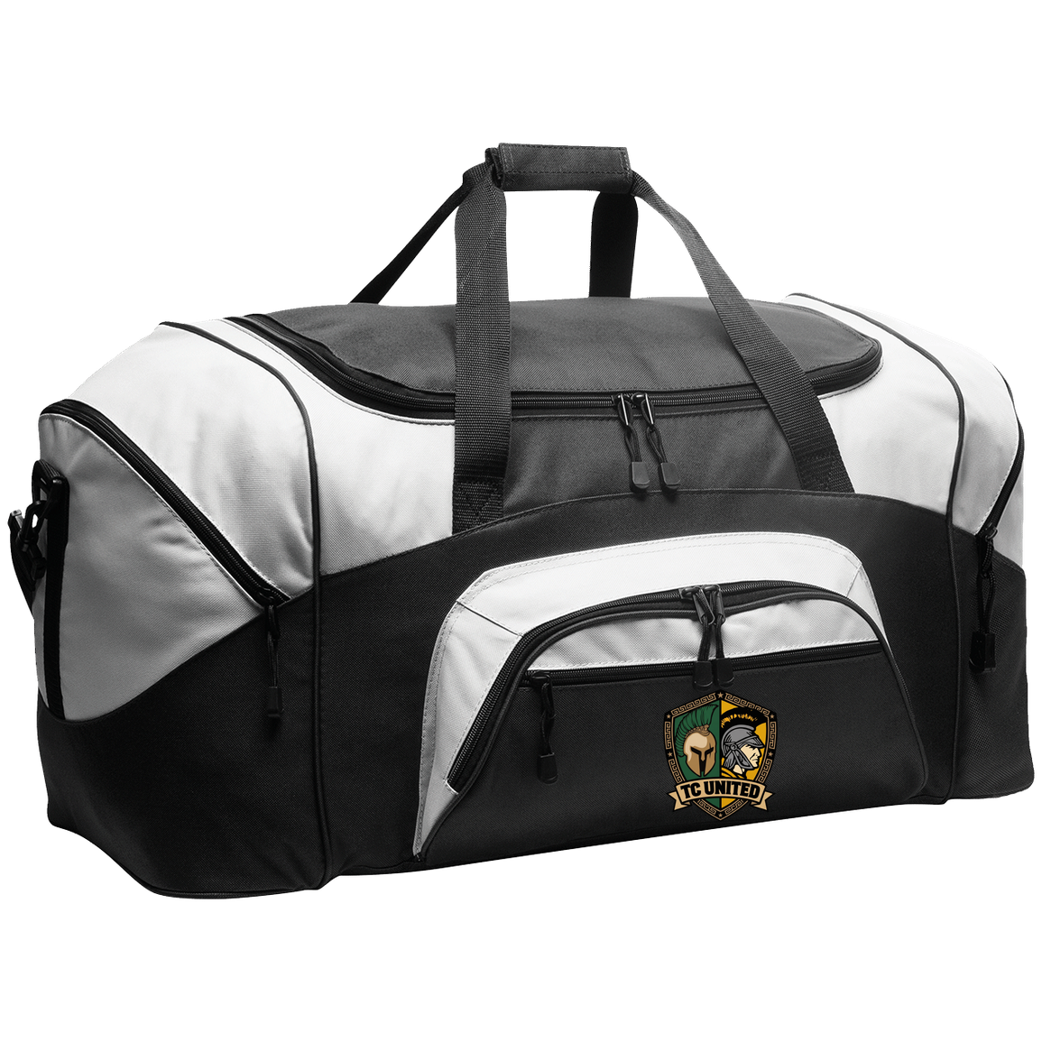tc-united-united-crest-port-company-sport-duffel — Black/Gray — Front — source sha256 3a9c215f7a65499cd4fc4564f3d77b84b7536acc25c955e7f7aaa85a5e3112e9 — Color position 1