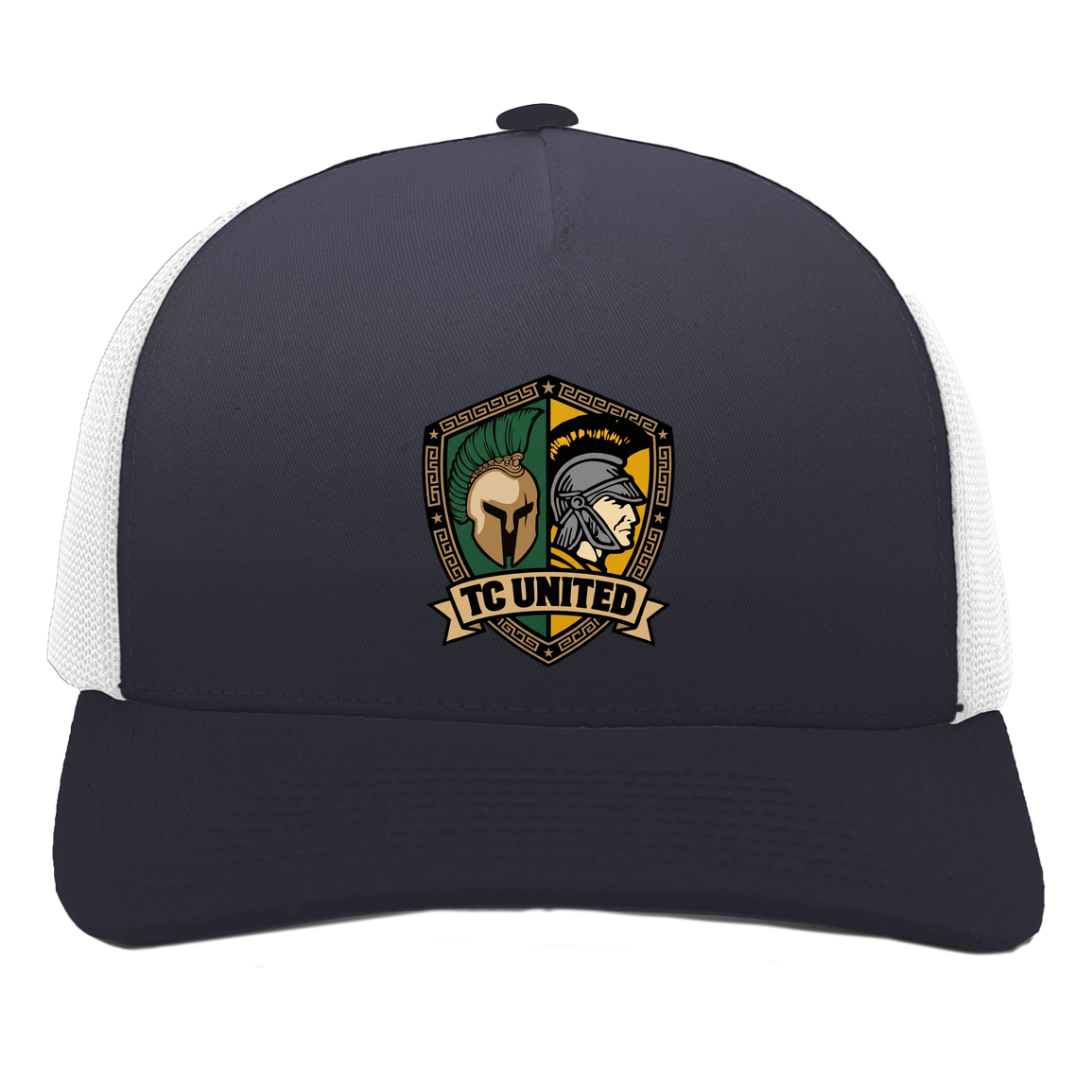 tc-united-united-crest-pacific-headwear-5-panel-trucker-snapback-cap — Navy/White — Front — source sha256 724e836c643ba267cf41a84ae755ea3891315f011951ca47a77dddaeb3a32374 — Color position 1