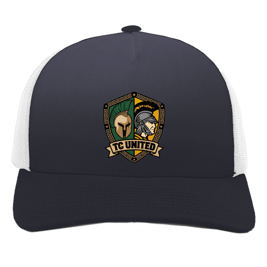 tc-united-united-crest-pacific-headwear-5-panel-trucker-snapback-cap — Navy/White — Front — source sha256 724e836c643ba267cf41a84ae755ea3891315f011951ca47a77dddaeb3a32374 — Color position 1