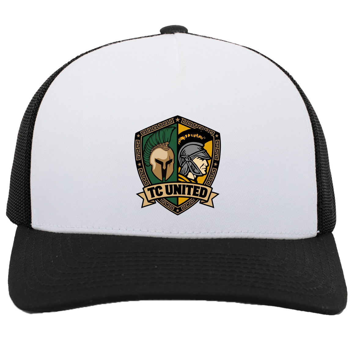 tc-united-united-crest-pacific-headwear-5-panel-trucker-snapback-cap — White/Black — Front — source sha256 78f4263fff20f6e42afe89d0e86fe7af44ad074e6b4ef3f8d230f8fc9ab46414 — Color position 4