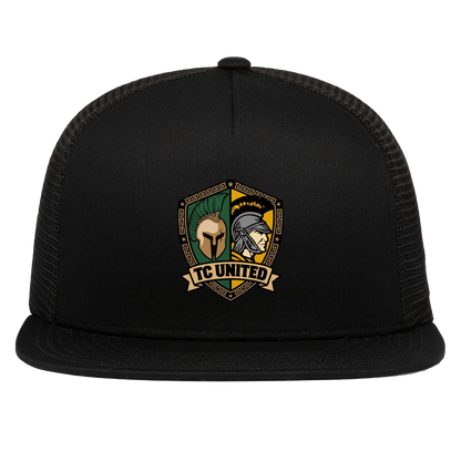 tc-united-united-crest-pacific-headwear-d-series-5-panel-trucker-snapback-cap — Black — Front — source sha256 a116576402b2088a2f4a02c79abf9e603fd5423f4524b65740d4179dc8181683 — Color position 1
