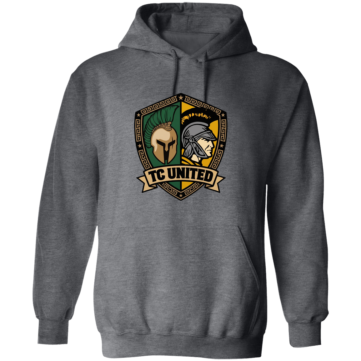 tc-united-united-crest-gildan-pullover-hoodie — Dark Heather — Front — source sha256 a1207aedd8903a39dff73f95c01173242593f6ab9870923b208762be7ec3f626 — Color position 6