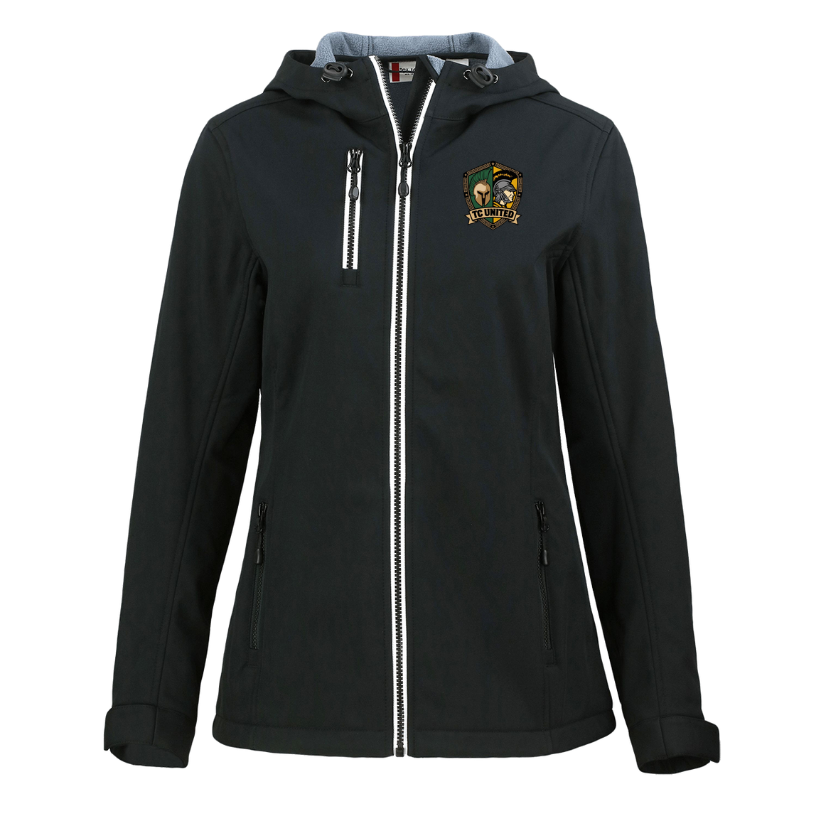 tc-united-united-crest-clique-womens-eco-stretch-softshell-jacket — Black — Front — source sha256 c210b162e583d25fa8a40ea4ff2a5644008d17011056683c148216210f917d5b — Color position 1