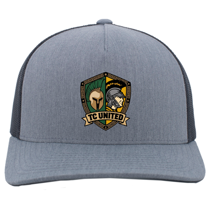 tc-united-united-crest-pacific-headwear-5-panel-trucker-snapback-cap — Heather Grey/Light Charcoal — Front — source sha256 d7c6d76be861aece60c05d04d07f5dee8eb3ab278e76818d991a8e2c75a4ab87 — Color position 2