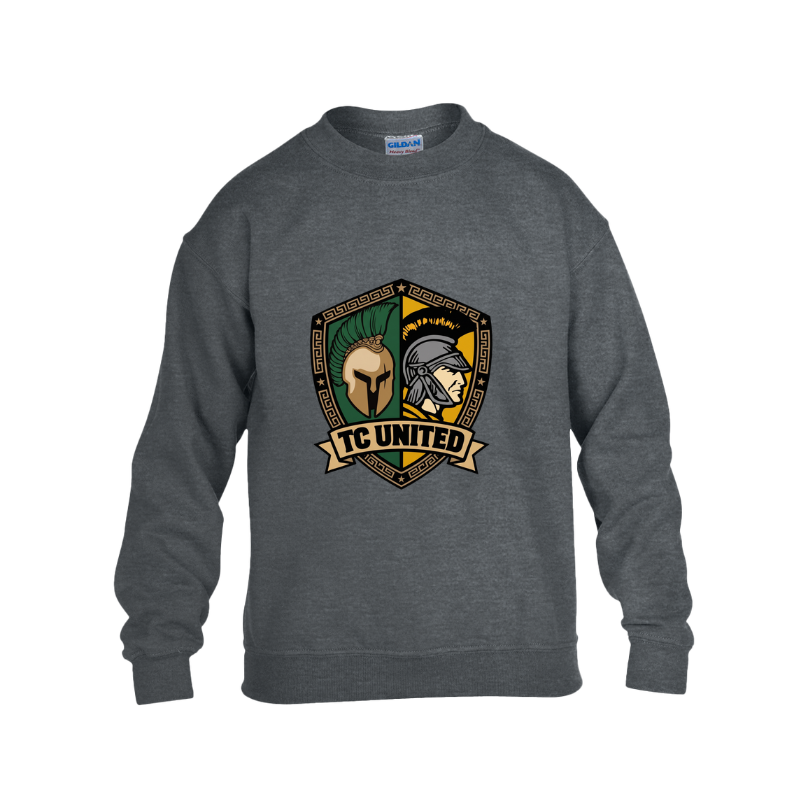 tc-united-united-crest-gildan-kids-heavy-blend-fleece-crew — Dark Heather — Front — source sha256 e6ce05cecd3caa8208378d4ae25465d5d6e5c52b3fc2829e29b20088004ea75f — Color position 2